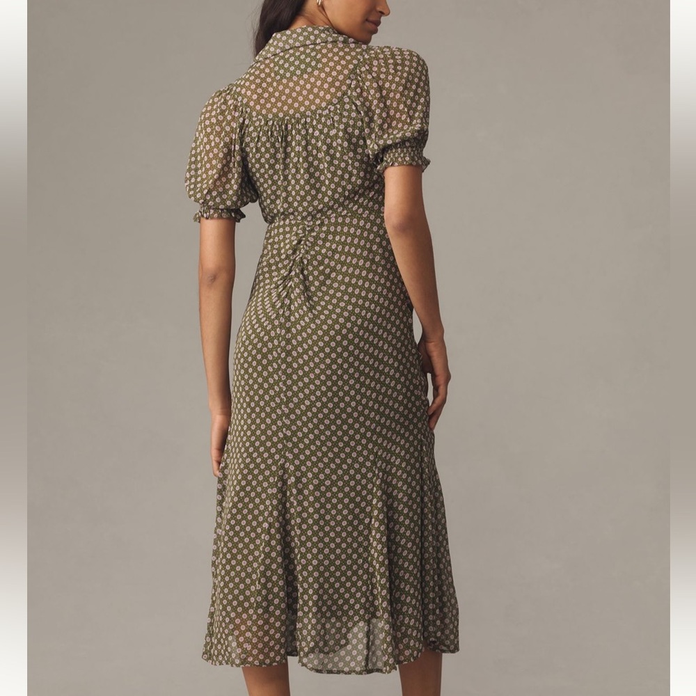 By Anthropologie Puff-Sleeve Ruched Mesh Midi Shirt Dress - Picture 6 of 7